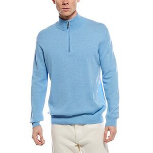 Forte Mens  Cashmere Mock Neck Cashmere 1/4-Zip Sweater, Blue